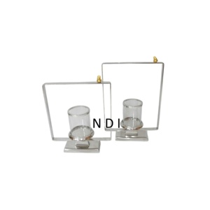 Transparent Glass Metal Candle Holder With Silver Plated Finishing Wedding Party Dinner <b>Table</b> Top Decor Candle Holder Stand - Product Image 1