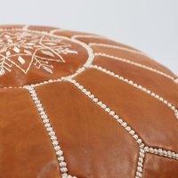 Pouf en cuir marocain fait main de luxe personnalisé, couleur cognac, siège bas pliable, design antique, chambre à coucher, salon, appartement