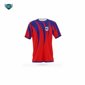 เสื้อกีฬาพิมพ์ลายสำหรับผู้ชายเสื้อกีฬาพิมพ์ลายสีแดงและน้ำเงินออกแบบได้ตามต้องการ - Product Image 2