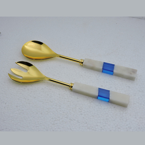 Serveur de salade plaqué or fait à la main en résine d'approvisionnement direct d'usine pour cadeau de mariage restaurant hôtel ustensiles de cuisine serveur de salade - Product Image 5