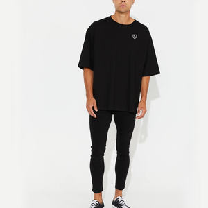 100% algodón camisetas de gran tamaño hombres 250 GSM Heavy Color negro Hip Hop Streetwear personalizado impreso bordado personalizable - Product Image 5