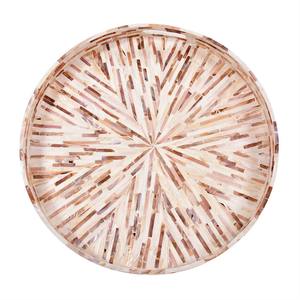 Plateau de service en bois rond traditionnel de haute qualité avec incrustation de nacre de conception de rayons de soleil crème pour le restaurant d'hôtel de bureau à domicile - Product Image 1