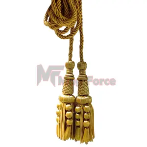 Wood Beaded Tassel In Mylar With 3 Meter Cord Handmade Gold Borlas Con Bolitas Decoration Bullion Tassel Textil