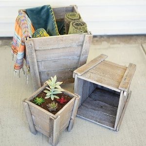 Rustic Wooden <b>Planter</b> <b>Box</b> Square Container For Indoor Garden Planting With Natural Finish - Product Image 1