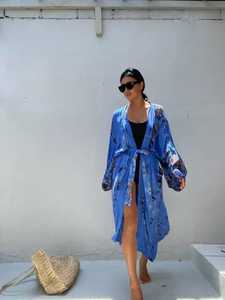 Kimono de rayón de talla grande para mujer, bata de verano hecha a mano con tinte anudado, 2023 - Product Image 2