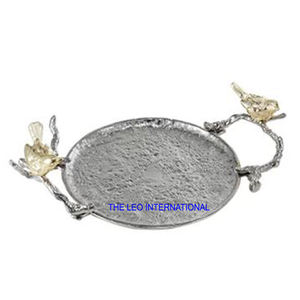 Plateau de service en aluminium plaqué argent de forme ronde Style fantaisie Luxe fait à la main Vente à chaud Excellente qualité - Product Image 1