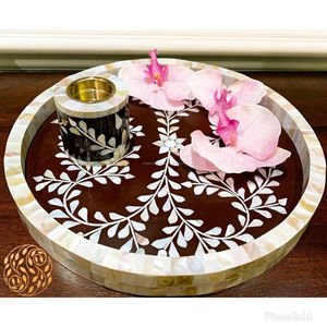 Bandeja decorativa Floral de la mejor calidad, utensilios de cocina pulidos con incrustaciones de perlas Madre, artesanías naturales para el hogar, Hotel, celebración de Eid - Product Image 2