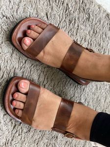 Noir En Cuir Véritable À La Main Occasionnels Sandale Femmes Appartements - Product Image 4