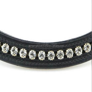 Diadema de cuero hecha a mano con elegantes cristales de cinco filas, diseños personalizados del fabricante, pedrería. - Product Image 2