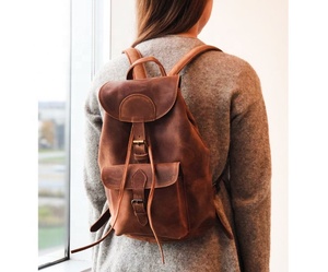 <b>Leather</b> Backpack, Full Grain Knapsack, Rucksack, Personalized Weekender <b>Bag</b>, <b>Laptop</b> for Women HHD-0102 - Product Image 2