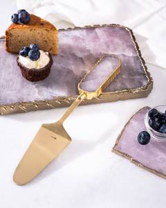 ชุดเสิร์ฟเค้กสแตนเลสสีทองพร้อมที่จับเรซินที่ทันสมัยเหมาะสำหรับอุปกรณ์รับประทานอาหารในงานแต่งงาน - Product Image 2