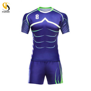 Uniformes de rugby bleus de haute qualité Kits de rugby OEM pour hommes respirants avec maillot Ensembles de vêtements de sport à sublimation personnalisée - Product Image 2