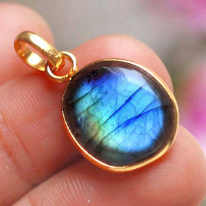 Boucles d'oreilles pendantes en cristal plaqué or, boucles d'oreilles, lunette vierge, dos ouvert, support de gâteau en métal rond avec pendentif en cristal, labradorite - Product Image 6