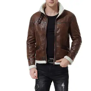 Новый дизайн, мужская приталенная кожаная куртка с меховым воротником и пряжкой, Теплая мужская куртка