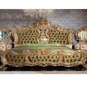 Luxury Hand Carved <b>Bed</b> with Nightstands Royal Carving Gold Finish Handmade <b>Beds</b> <b>King</b> Queen <b>Size</b> <b>Double</b> <b>Bed</b> Manufacturer - Product Image 1