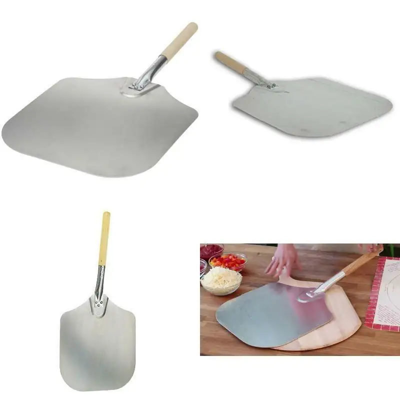 Nhà Bếp Hợp Kim Nhôm Pizza Peel Bakers Lò Nhà Hàng Mái Chèo Với Tay Cầm Bằng Gỗ Mới, Pizza Peel, Tay Cầm Bằng Gỗ Pizza Paddle