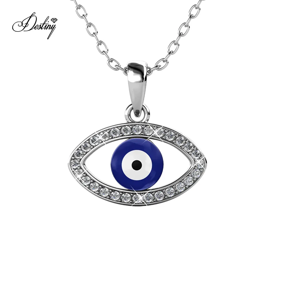 Premium Austrian Crystal Jewelry Sterling Silver / Brass Fashion Blue Enamel Devil Eye Pendant Necklace Destiny Jewellery
