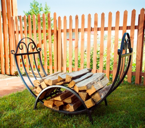 Porte-bûches en métal noir robuste avec design robuste enduit de poudre, parfait pour le stockage du bois de chauffage de la cheminée et l'utilisation du jardin - Product Image 2