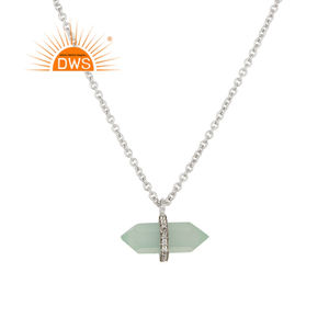 Pendentif en calcédoine aqua taillée en crayon, bijoux en gros, designer, argent plaqué rhodium blanc 925, collier, collection classique - Product Image 1