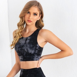 Soutien-gorge de sport tie-dye imprimé pour femme, personnalisable avec logo, idéal pour le fitness et le yoga, doublure en spandex, séchage rapide et respirant – Vente en gros - Product Image 4
