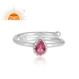 ผู้ค้าส่งลูกแพร์ธรรมชาติรูปสีชมพูบุษราคัมผู้ผลิตเครื่องประดับแหวนแฟชั่นของสาวเงินแท้925 - Product Image 2