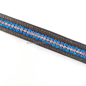 Bracelet de sourcils de cheval en cuir véritable, fait à la main, design personnalisé vide, en noir ou havane, avec 3 rangées de chaîne à strass - Product Image 3