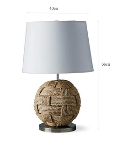 Rope Work Metal Boll <b>Round</b> Fabric Shade Decorative LED <b>Table</b> Lamp with Warm <b>White</b> Light for Hotel and Reading Use - Product Image 1