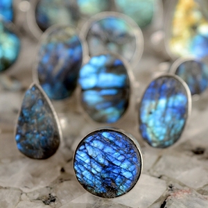 Real Silver 925 Ring Natural Labradorite Druze Ring Sterling Silver 925 Wholesale Labradorite Gemstone <b>Islamic</b> Rings - Product Image 3