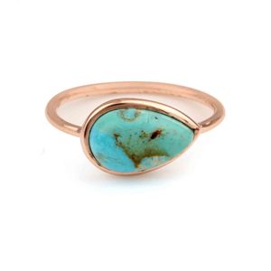 ATPGRGR 10x14mm Natural Arizona turquesa piedra preciosa bisel anillo plata esterlina fina pera eternidad apilamiento anillo rodio clásico - Product Image 1