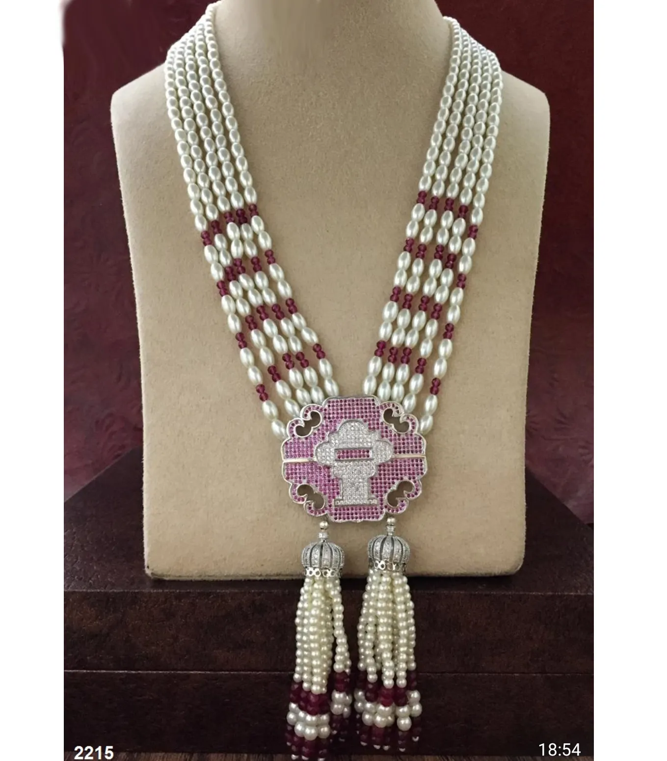 Traditional White Pearl Beaded Necklace With Hot Design Pink Garnet Beads Necklace Jewelry Set For Valentine Day Gift