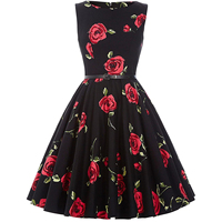 Robe d'été vintage sans manches à col rond pour femme, en coton et élasthanne écologiques, lavable, taille naturelle, avec ceinture imprimée – Vente en gros
