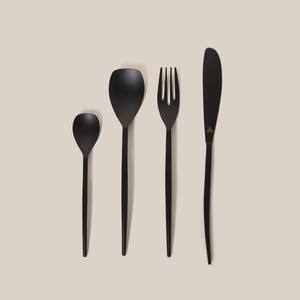 Juego de cubiertos de acero inoxidable con mango de bambú, conjunto de cubertería negra de lujo, a granel, embalaje de regalo, 4 Uds. - Product Image 2