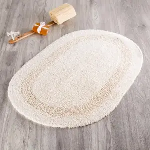 Washable cream cotton terry cloth bathroom mat