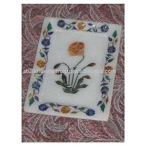 Plaque verte en pierre de marbre blanc, incrustation décorative pour la maison - Product Image 1