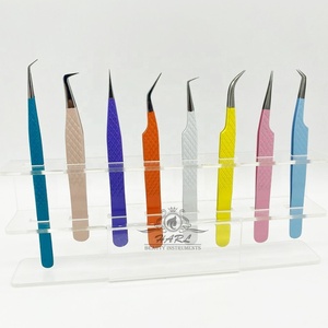 Jeu de pinces à cils en acier inoxydable avec logo personnalisé outil de beauté avec pointe en fibre pour les sourcils - Product Image 1