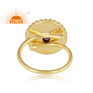 Hand Craved Gold Plated <b>Silver</b> Stackable <b>Ring</b> Designer Natural Amethyst Gemstone <b>Rings</b> Wholesale - Product Image 3