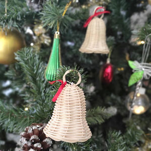 Decoración navideña de ratán Natural, campana Vintage de mimbre, los mejores regalos - Product Image 6