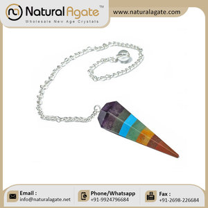 Fournitures d'artisanat de sorcière les plus vendues pierres de guérison cristal naturel collé 7 Chakra 6 à facettes avec des pendules à chaîne en argent - Product Image 5