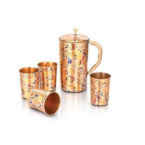 Exclusive Quality <b>Copper</b> <b>Jug</b> With 4 Glass Set Admirable Design Round Shape <b>Jug</b> And Glass Set At Cheap Price - Product Image 1