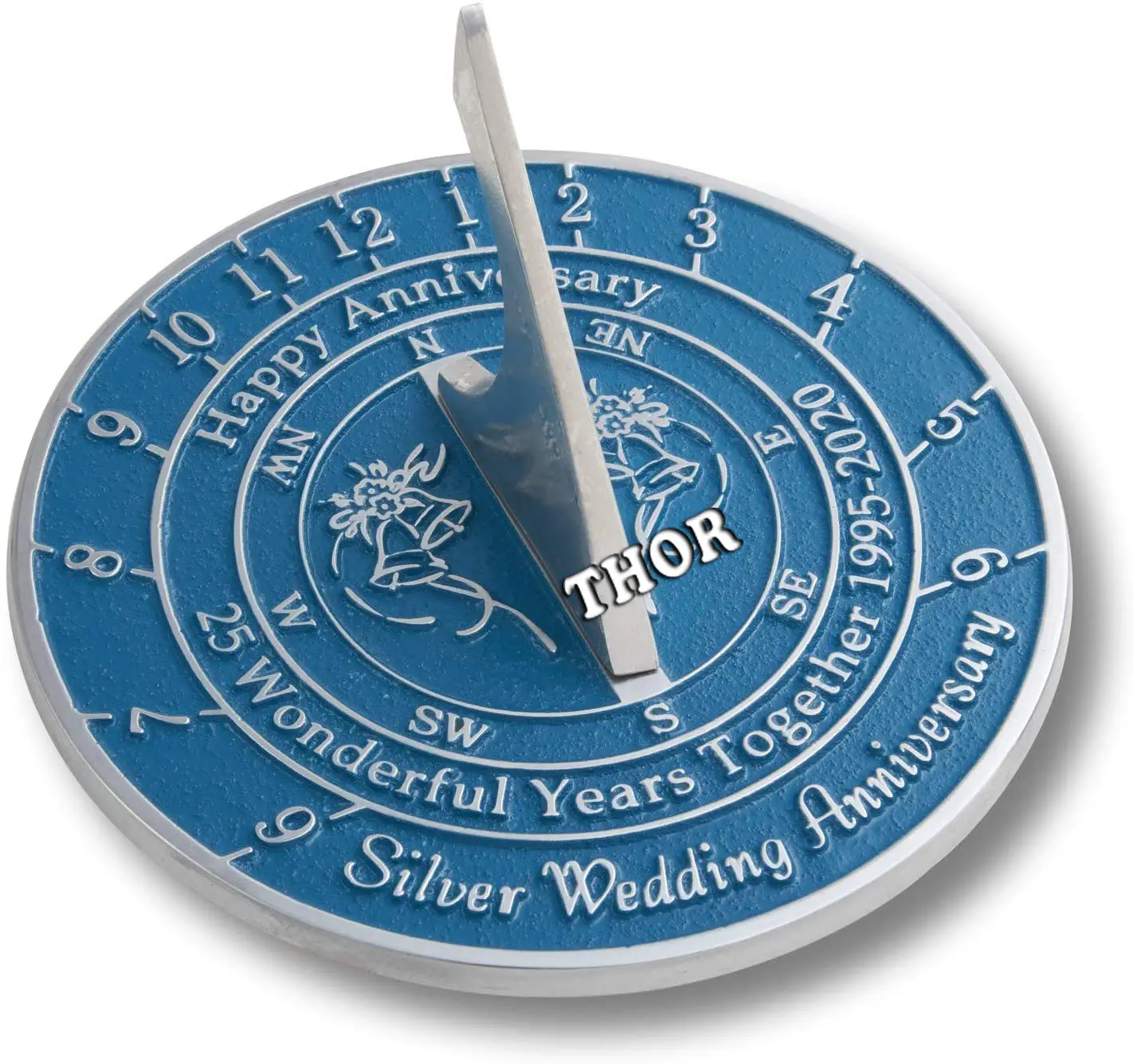 Garden Sundial Compass Silver Wedding Anniversary Sundial 1995-2020 pocket compass