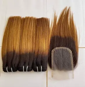 Extensión de cabello humano liso de doble estiramiento, cabello vietnamita sin procesar, con encaje frontal