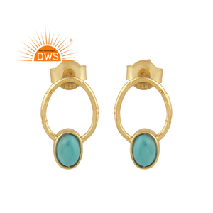 Pendientes de piedras preciosas de color turquesa, joyería de diseño colgante de plata chapada en oro, venta al por mayor - Product Image 1