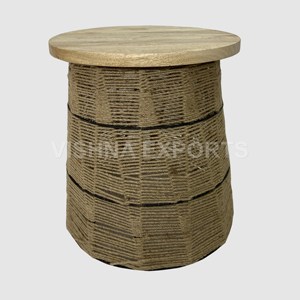 Tables d'appoint en métal tissé avec corde de jute au design moderne avec dessus en bois Tables basses fixes pour la maison et le bureau Meubles de salon - Product Image 4