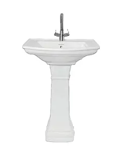 White Color Designer Lavabo Sink Stand Wash Basin Pedestal from India Morbi Home Use Bathroom Ceramic Sanitary Wares Water Mixer