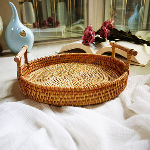 PLATEAU DE SERVICE ROND EN ROTIN DU VIETNAM AVEC POIGNÉES/PLATEAU ALIMENTAIRE ROND EN ROTIN BRUN DE HAUTE QUALITÉ/Mme Laura - Product Image 3