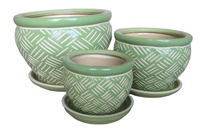 Pot de fleurs en céramique, pot d'intérieur ondulé en argile de jardin, avec support, poterie, pour plantation d'arbre ou de fleurs en plastique