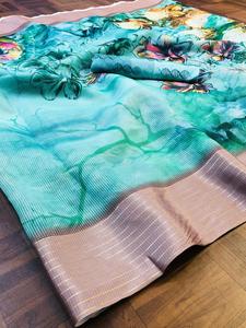 Sarees Seda Ropa de fiesta India Último diseñador Ropa de mujer Sari con blusa Japón Satén Crape Seda Telas suaves Impresión digital Sari Alphanumero - Product Image 2