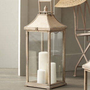 Farol de vidrio y madera de 2 piezas - Product Image 4