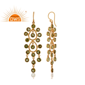 18k Yellow Gold Plated Sterling <b>Silver</b> Wholesale Women <b>Earring</b> Jewelry Handmade Natural Peridot Chandelier <b>Dangle</b> <b>Earring</b> - Product Image 2
