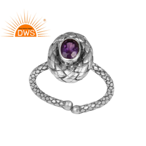 Handmade Oxidized 925 Sterling Silver <b>Adjustable</b> <b>Ring</b> Purple Amethyst Gemstone <b>Ring</b> Jewelry Manufacturer Classic Collection - Product Image 1